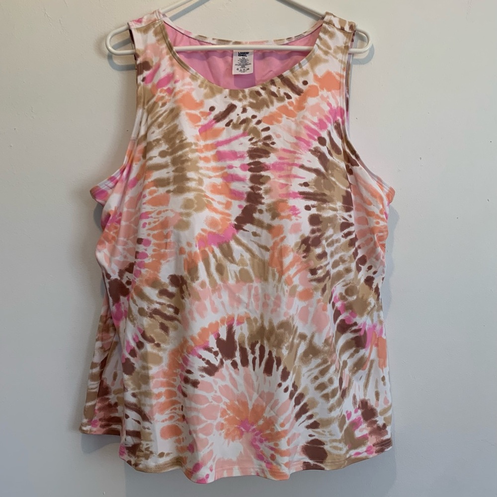 Lands End Pink Tye Dye High Neck Tankini Swimsuit Top